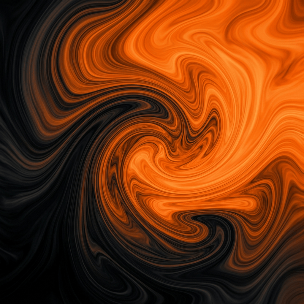 Swirling pattern of orange and black colors blending smoothly